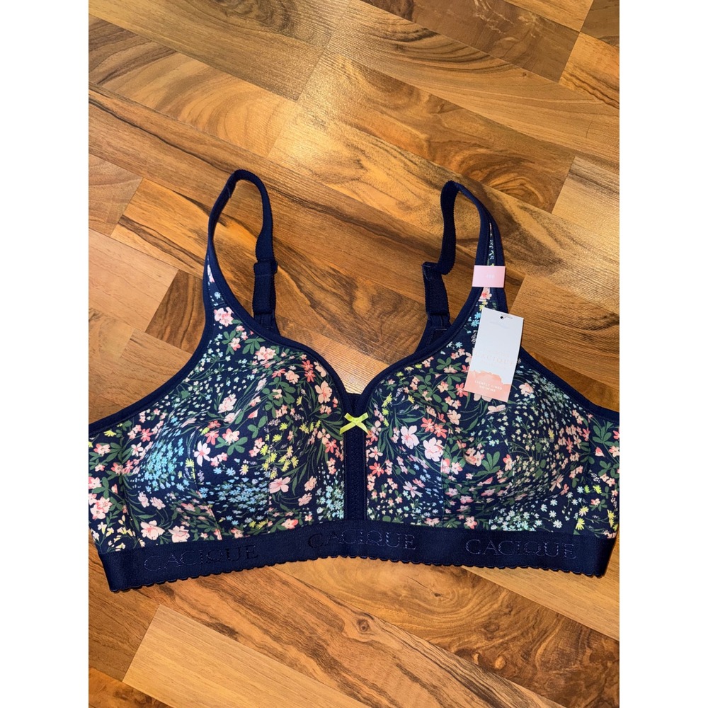 Cacique No-Wire Bra Women 46B Navy Floral NEW Lightly Lined Cotton Collection